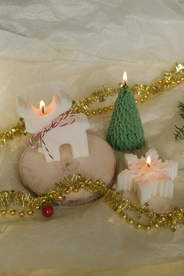 Christmas Galore Gift Bundle: Reindeer + Christmas Tree + Snowflake Candle