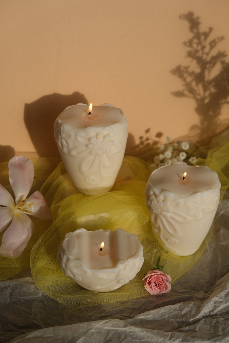 Flower Pillar Candle Duo