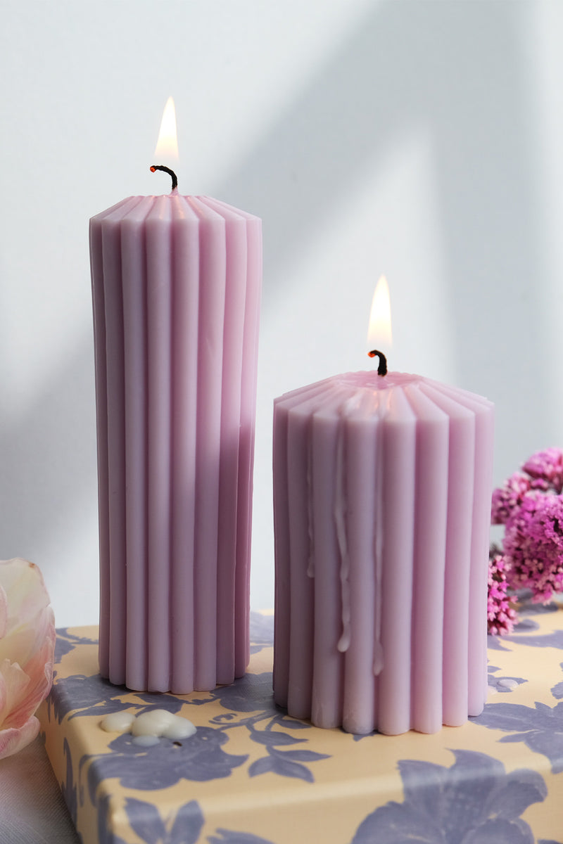 Ribbed Pillar Candle Duo