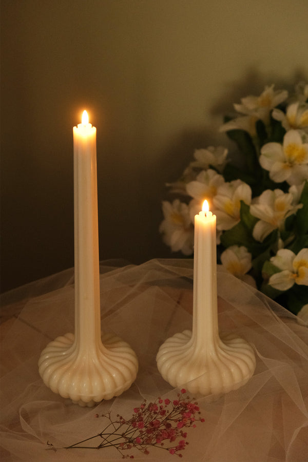 Scalloped Pillar Candle Duo - Small and Large